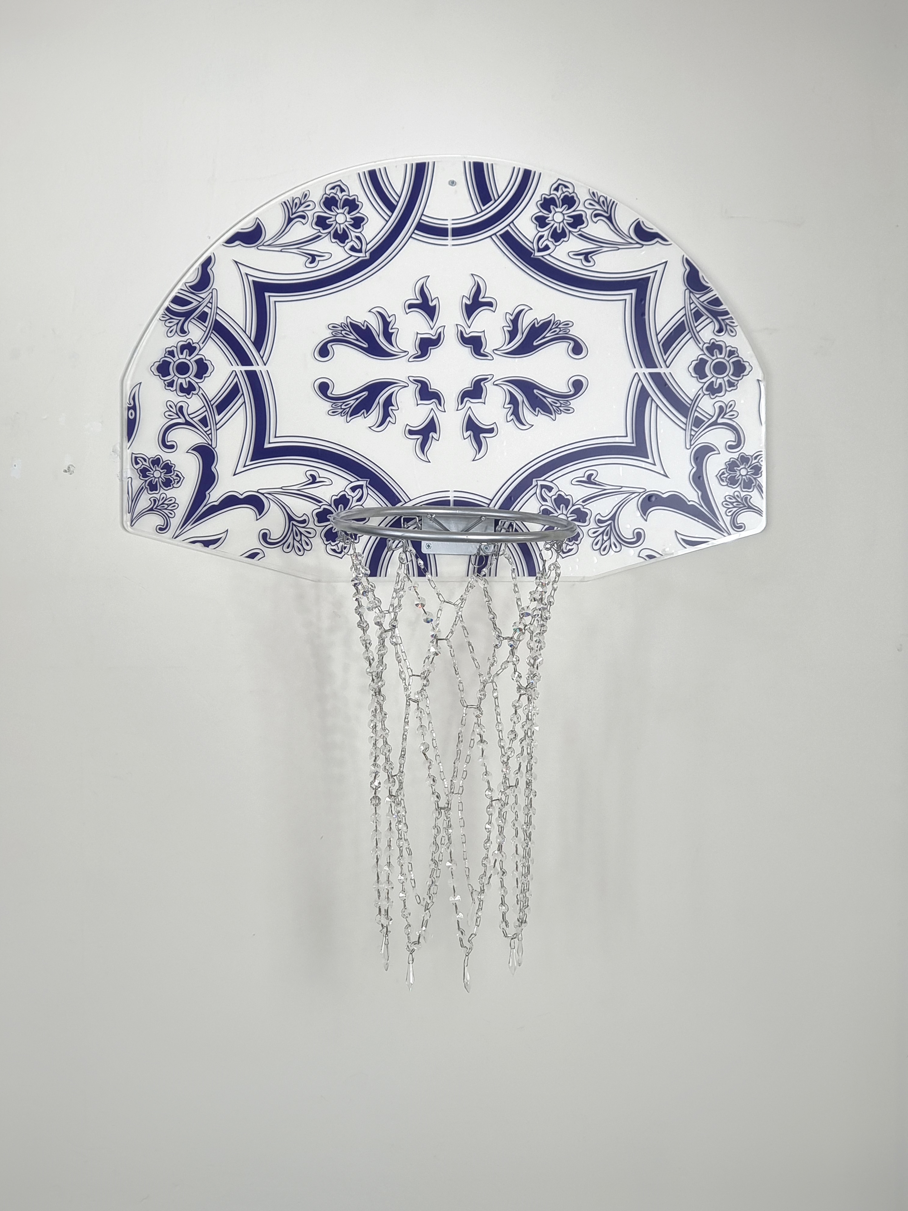 Above the Sky basketball hoop porcelain sculpture by Sean Fedelman